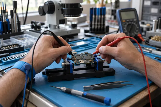 Diagnostic d'une carte électronique avec un multimètre.